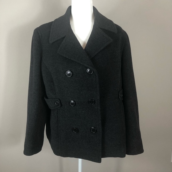 St. John's Bay Jackets & Blazers - St. John's Bay Dark Charcoal Grey Wool / Cashmere Petite Large Pea Coat